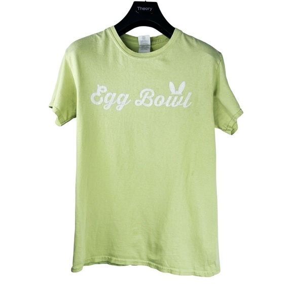 Gildan Tops - GILDAN NEW YORK LIFE Women’s Lime Green Egg Bowl T-shirt w Rabbit Ears Size S